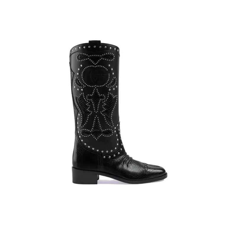 GUCCI Double G Knee-High Boots 3.5cm Women's Black-1
