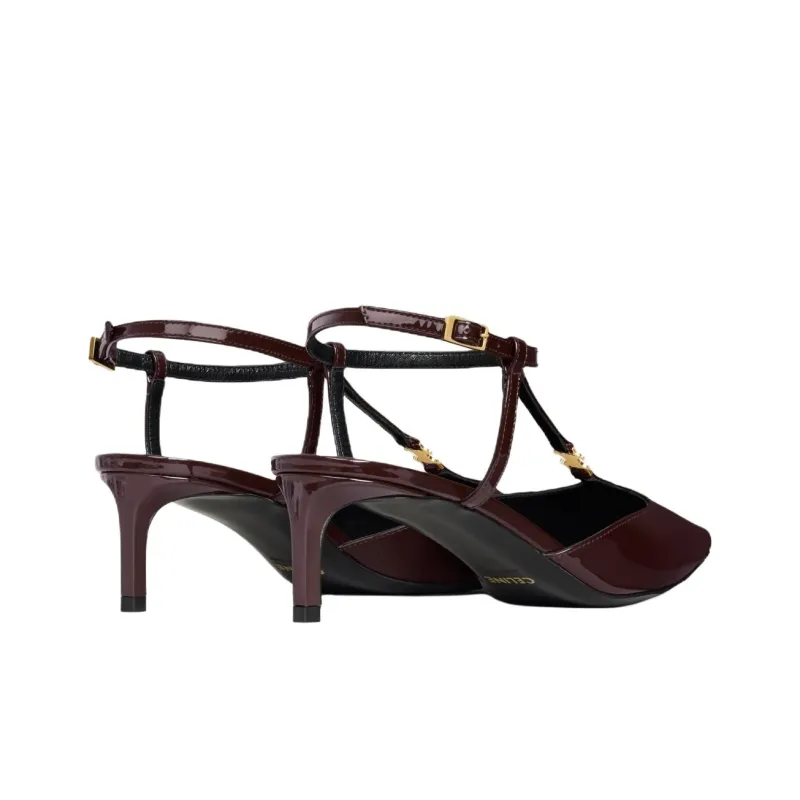 CELINE Kitten Slim Heel High Heels 5cm Women's Red-3