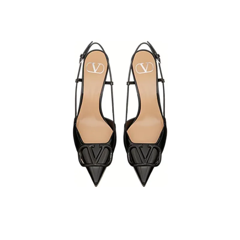 Valentino Vlogo Slim Heel High Heels Women's Black 8cm-3