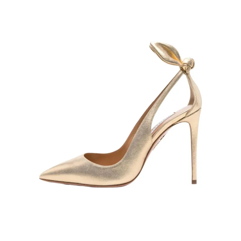 AQUAZZURA Calfskin Slim Heel High Heels 10.5cm Women's Gold-0