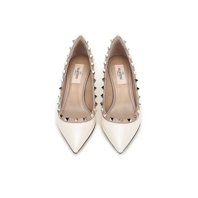 Valentino Rockstud Slim Heel High Heels 5cm Women's Light Ivory-3