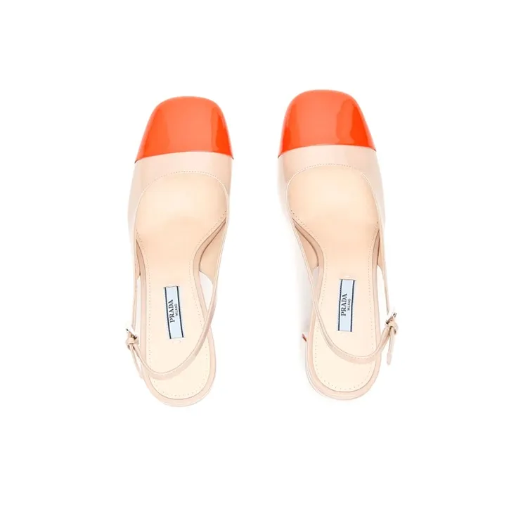 PRADA Chunky Heel High Heels 8.5cm Women's Beige Orange-3