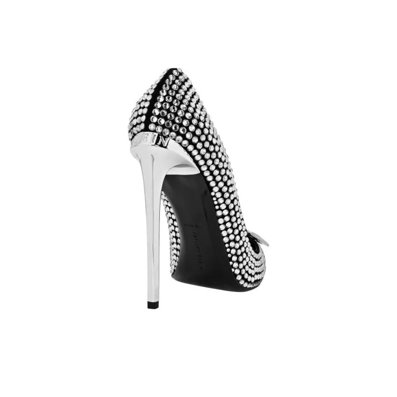 PHILIPP PLEIN Decollete Slim Heel High Heels 12cm Women's Silver-3