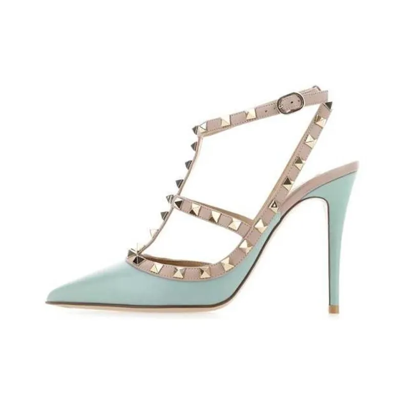 Valentino Rockstud Slim Heel High Heels Women's Green-0