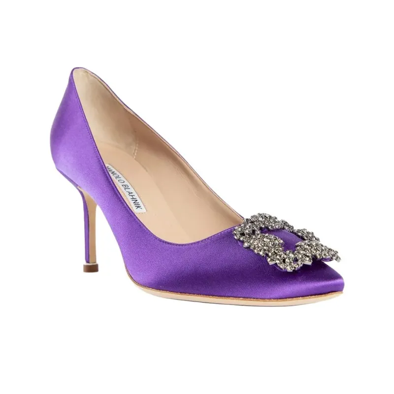 MANOLO BLAHNIK Hangisi Slim Heel High Heels 9cm Women's Purple-2