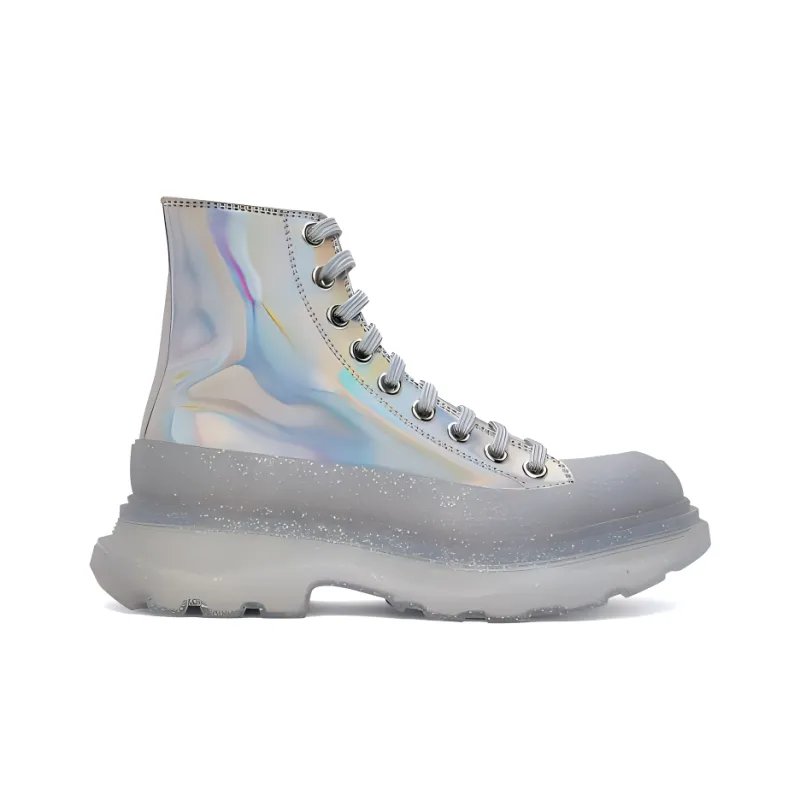 Alexander McQueen Tread Slick Short Platform Shoes Women's Silver-2
