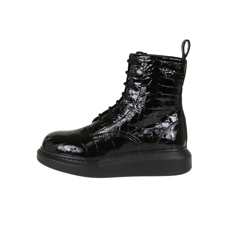 Alexander McQueen Crocodile Effect High Hybrid Boots 'Black' Women's-0