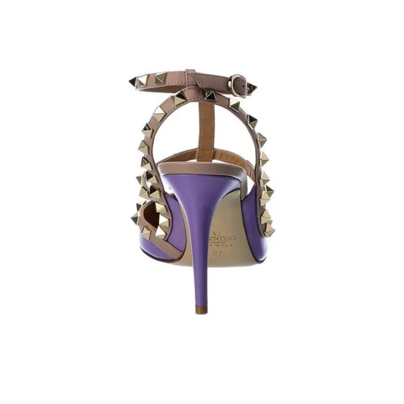 Valentino Rockstud Slim Heel High Heels 10cm Women's Purple-3