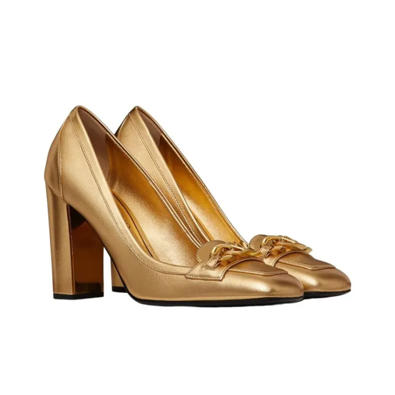 Valentino VLogo Chain Linked Square Toe Pumps-2