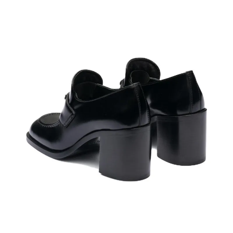 PRADA Brushed Leather High heel Loafers 'Black' Women's-4