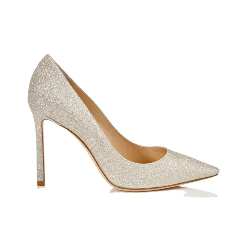 Jimmy Choo ROMY Slim Heel High Heels Women's White Gold-1