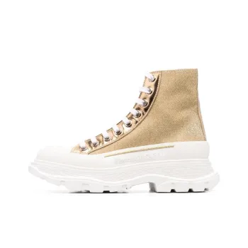 Alexander McQueen Glitter Tread Slick High Top Sneakers 'Gold White' Women's