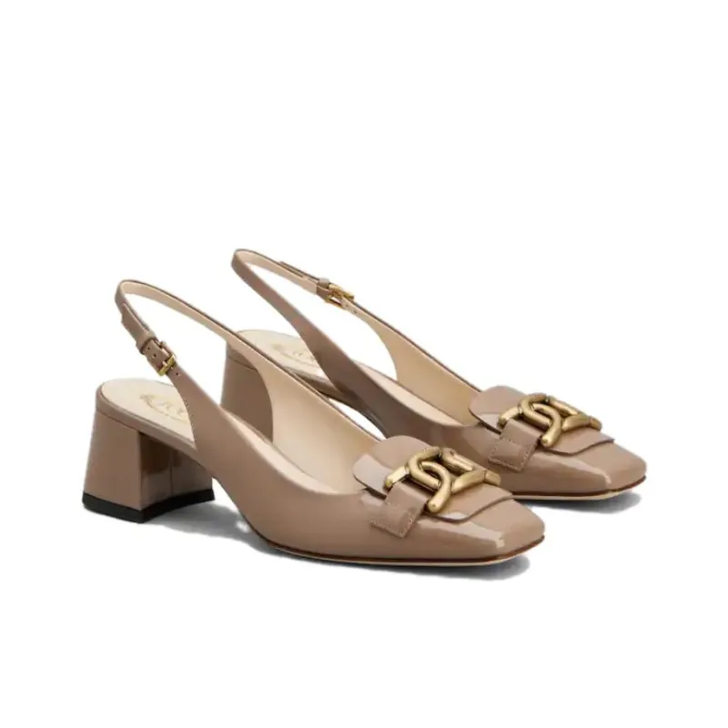 TOD'S Cuoio Square Toe Logo Engraved Pumps-2
