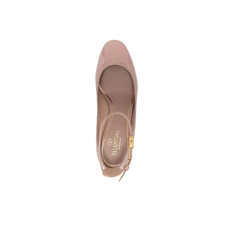 Valentino Tan Go Chunky Heel High Heels 15.5cm Women's Pink-4