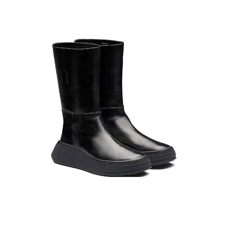 PRADA Brushed Leather Boots Knee high Boots Men's Black-3