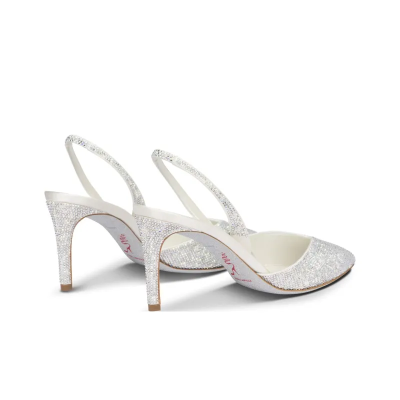 RENE CAOVILLA Slim Heel Closed Toe Slippers Women's White-2