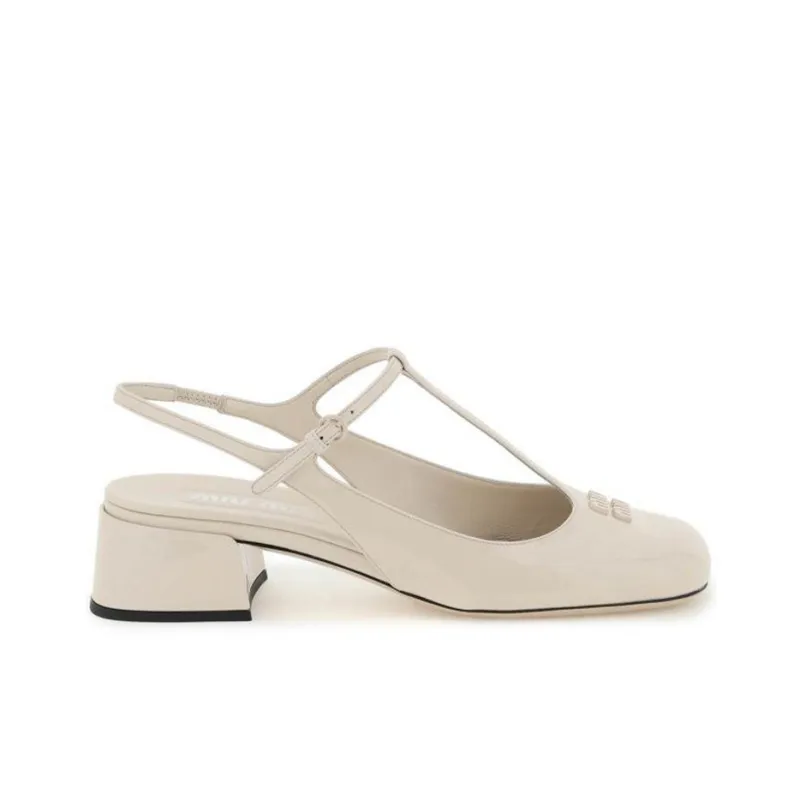 MIU MIU Block Heel High Heels 3.5cm Women's Beige-1