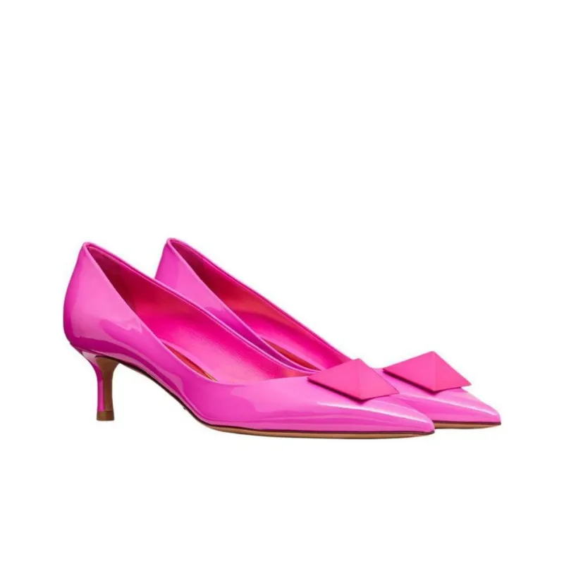 Valentino One Stud Slim Heel High Heels 5cm Women's Pink-2