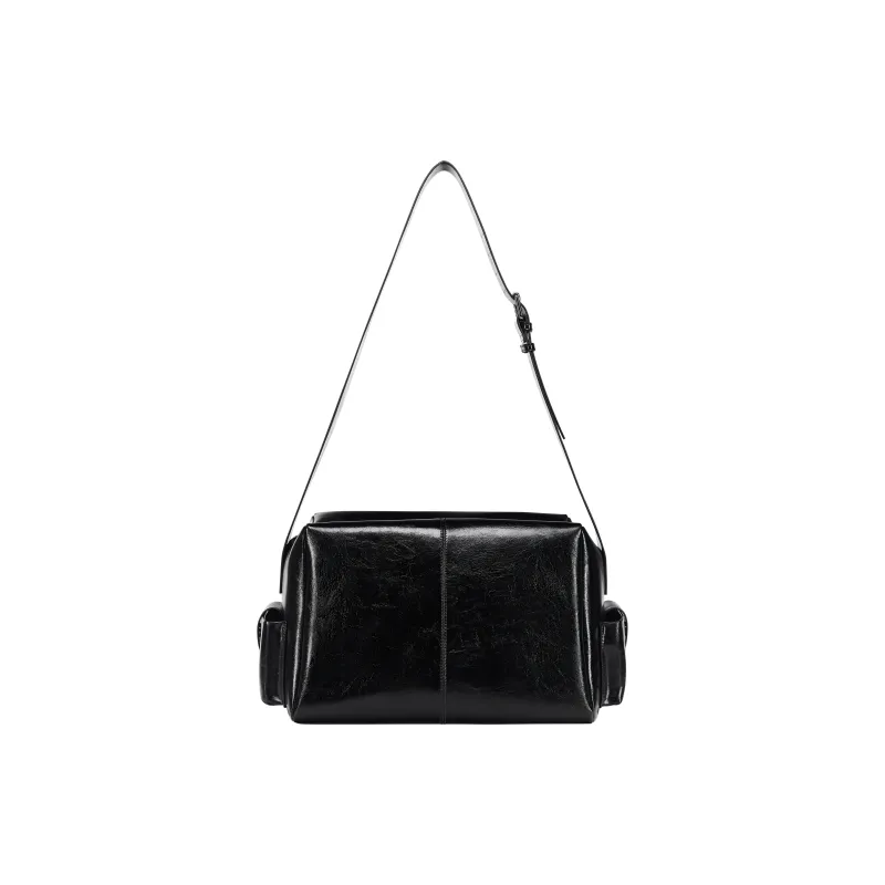DOSORDONTS Cow Leather Crossbody Bag Large Size Unisex Black-1