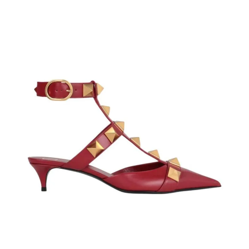 Valentino Roman Stud Cone Heel High Heels 5.5cm Women's Red-1