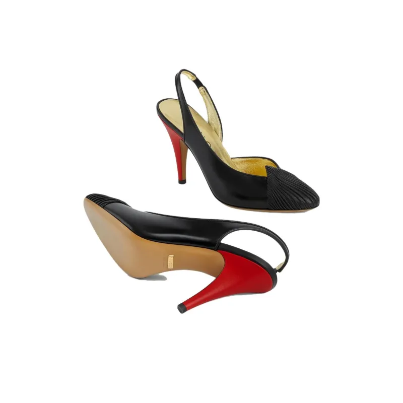 GUCCI Slingback Leather Pumps Black Women's-4