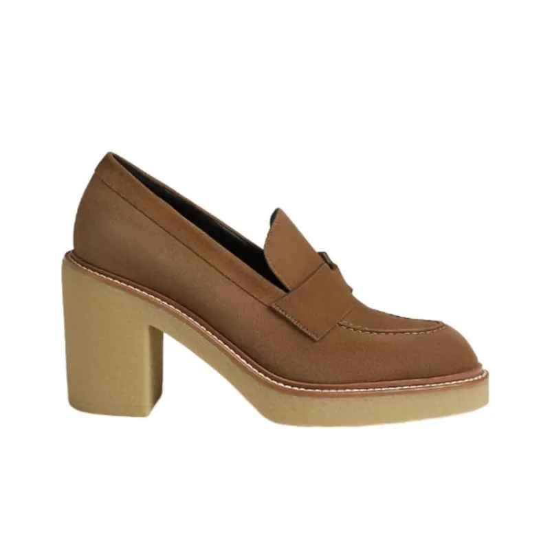 HERMES Didi-7 Chunky Heel High Heels 7cm Women's Smoke Brown-1