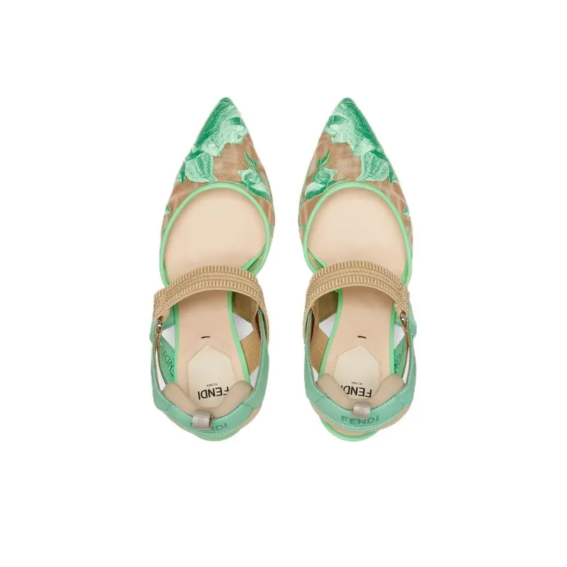 FENDI Colibri Flared Heel High Heels 8.5cm Women's Green-3