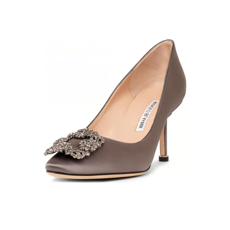 MANOLO BLAHNIK Hangisi 70 Slim Heel High Heels 7cm Women's Gray-4