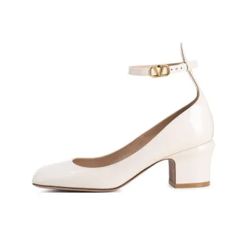 Valentino Tan Go Logo Plaque Square Toe Pumps