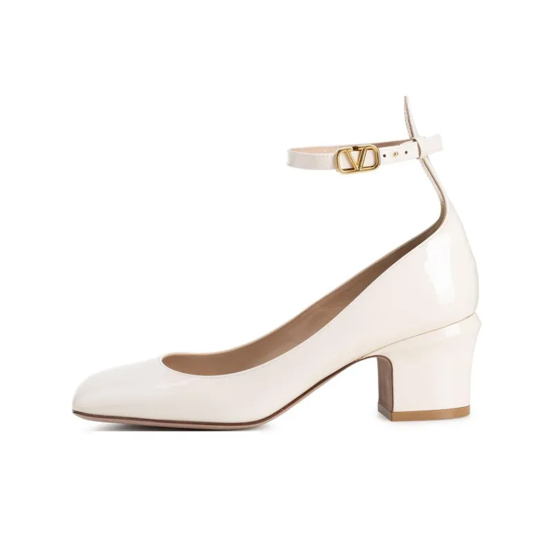Valentino Tan Go Logo Plaque Square Toe Pumps-0