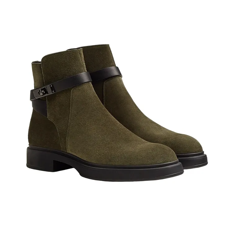 HERMES Veo Ankle Boots Men's Green-3