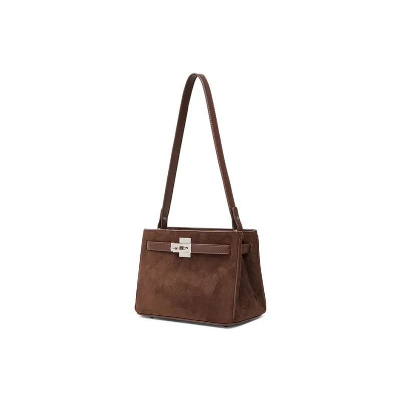 Teenmix Cow Leather Kelly Bag, Shoulder Bag, Crossbody Bag Medium Size Women's Coffee/Caramel-1