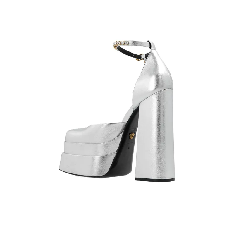 FANSIZHE Medusa Aevitas Chunky Heel High Heels Women's Silver-3