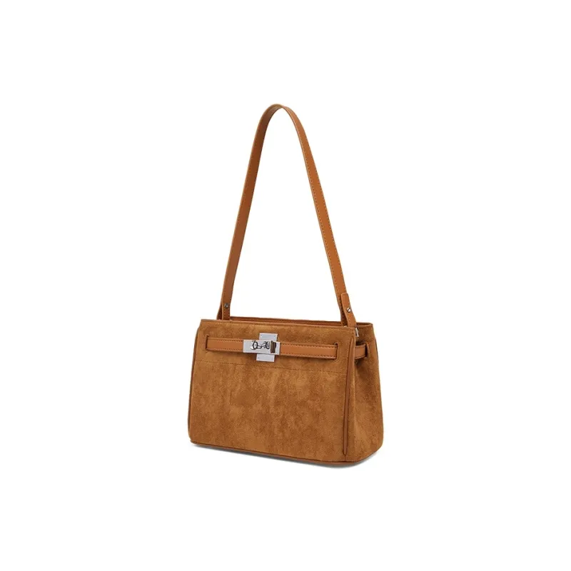 Teenmix Cow Leather Kelly Bag, Shoulder Bag, Crossbody Bag Medium Size Women's Coffee/Caramel-11