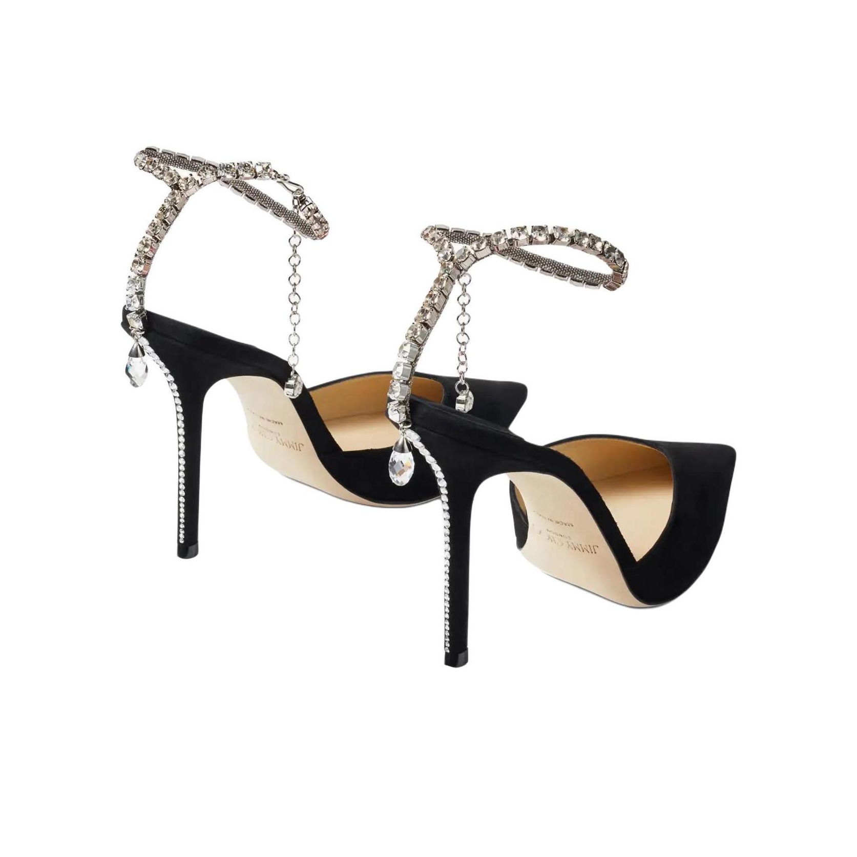 Jimmy Choo Saeda 100mm Pump Crystal Embellished Black Suede