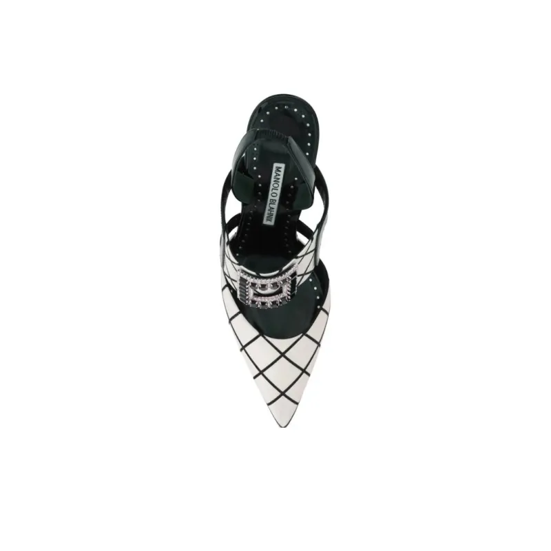 MANOLO BLAHNIK Bimi Slim Heel High Heels Women's Black White-4