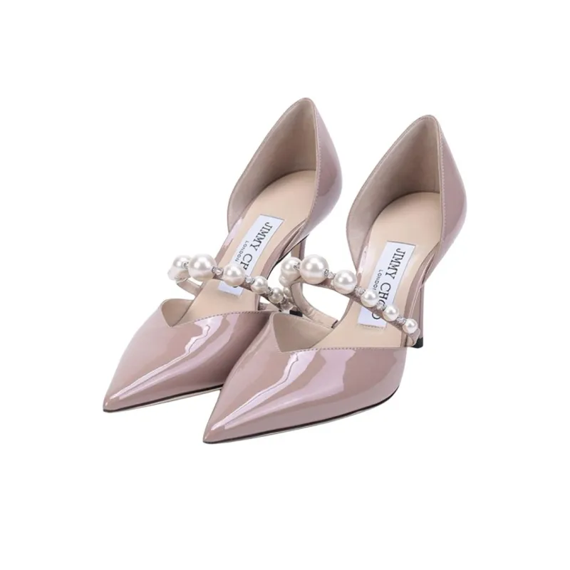 Jimmy Choo Aurelie Slim Heel High Heels 8.5cm Women's Gray Pink-2