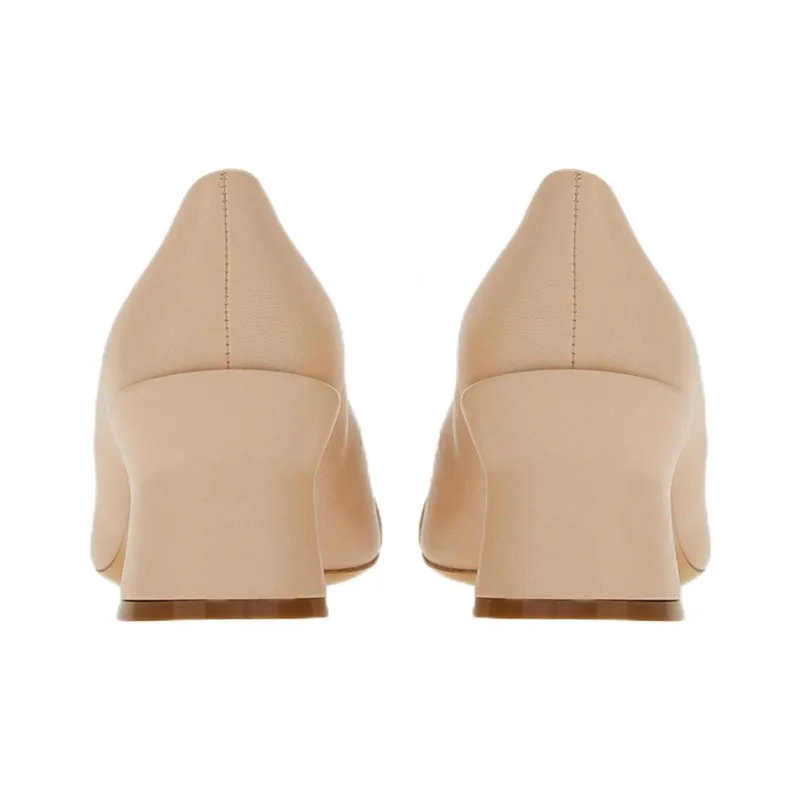 FERRAGAMO Gancini Chunky Heel High Heels 5.5cm Women's Beige-4