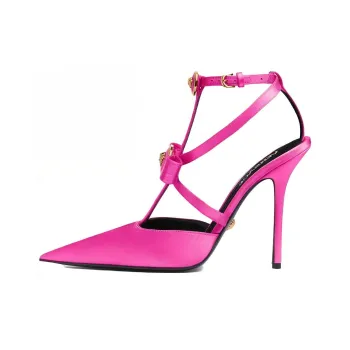 VERSACE GIANNI RIBBON Slim Heel High Heels 11cm Women's Rose Red