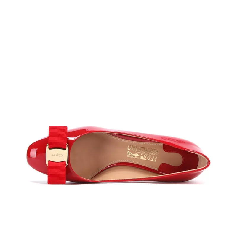 FERRAGAMO Chunky Heel High Heels 5cm Women's Red-3