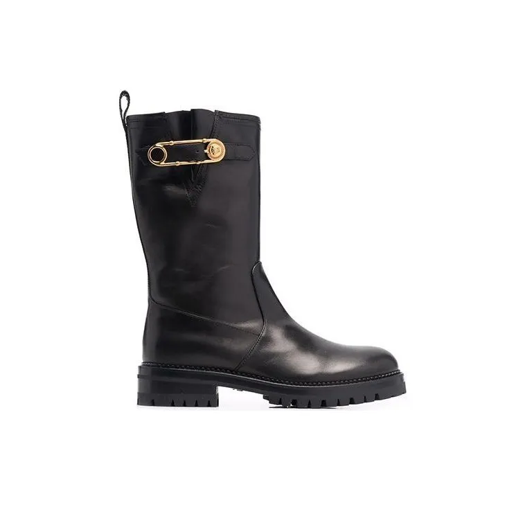 VERSACE Safety Pin Mid Calf Boots Women's Black-1
