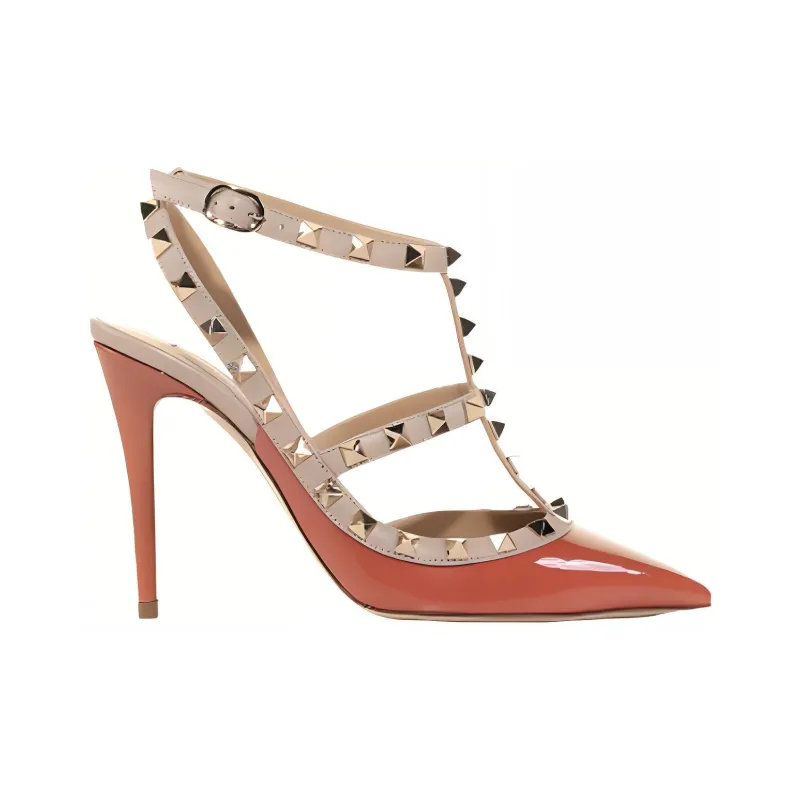 Valentino Rockstud Slim Heel High Heels Women's Orange-1