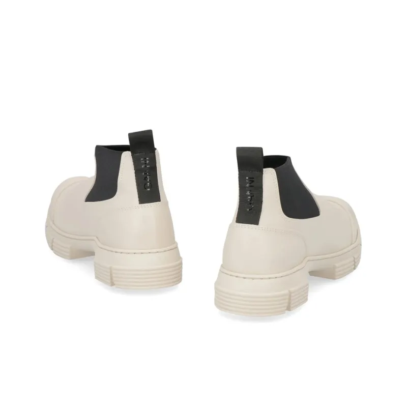 GANNI Crop City Ankle Length Chelsea Boots Women's White Black-3