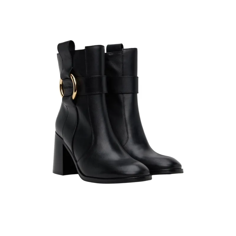 See By Chloe New Ring Line Ankle Boots 9cm Women's Black-2