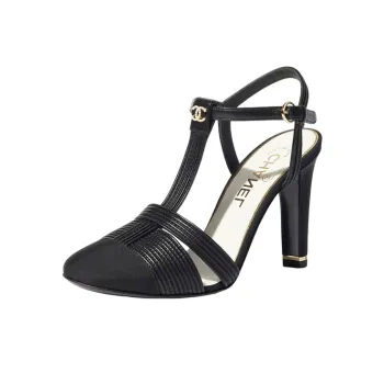 CHANEL Chunky Heel High Heels 9.5cm Women's Black