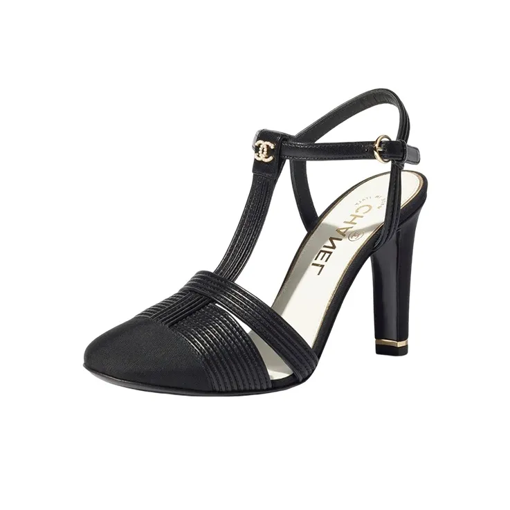 CHANEL Chunky Heel High Heels 9.5cm Women's Black-0