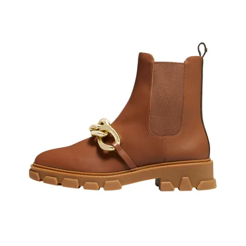 MICHAEL KORS Short Chelsea Boots Low Heel Women's Leather Brown