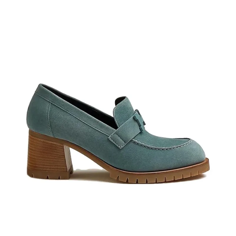 HERMES Chunky Heel High Heels Women's Blue-1