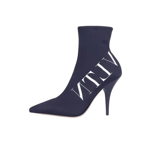 Valentino Vltn Logo Printed Pointed Toe Boots Women's