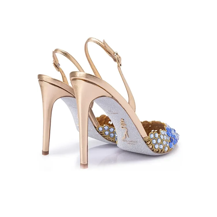 RENE CAOVILLA Vega Slim Heel High Heels 10.5cm Women's Gold Blue-3